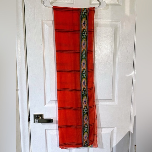 J. Crew red/coral and geometric border scarf - Picture 4 of 8